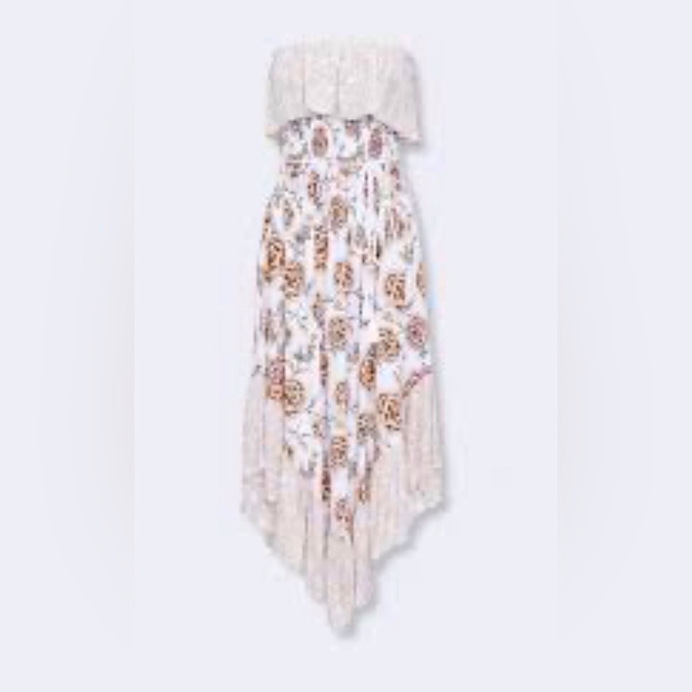 Forever 21 Strapless Floral Dress - White and Brown